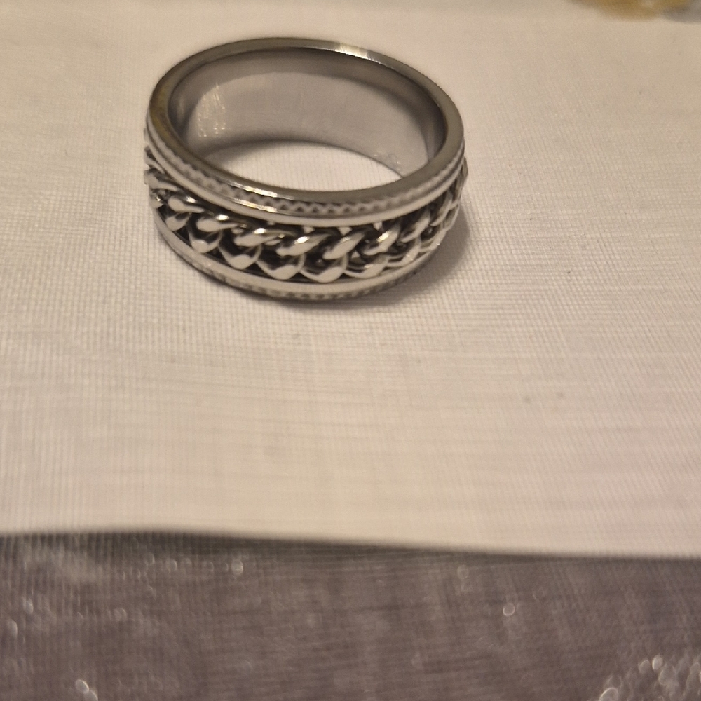 Men's Stainless Steel Chain-Detail Fidget Ring - Size 7